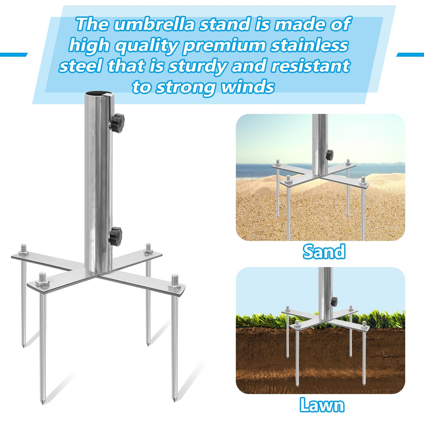 AVCMOTO Umbrella Stand Outdoor Base, Heavy Duty Outdoor Umbrella Base, Detachable for Easy Carry, 18.7 Inch Beach Umbrella Sand Anchor for Beach, Lawn, Sand, Patio