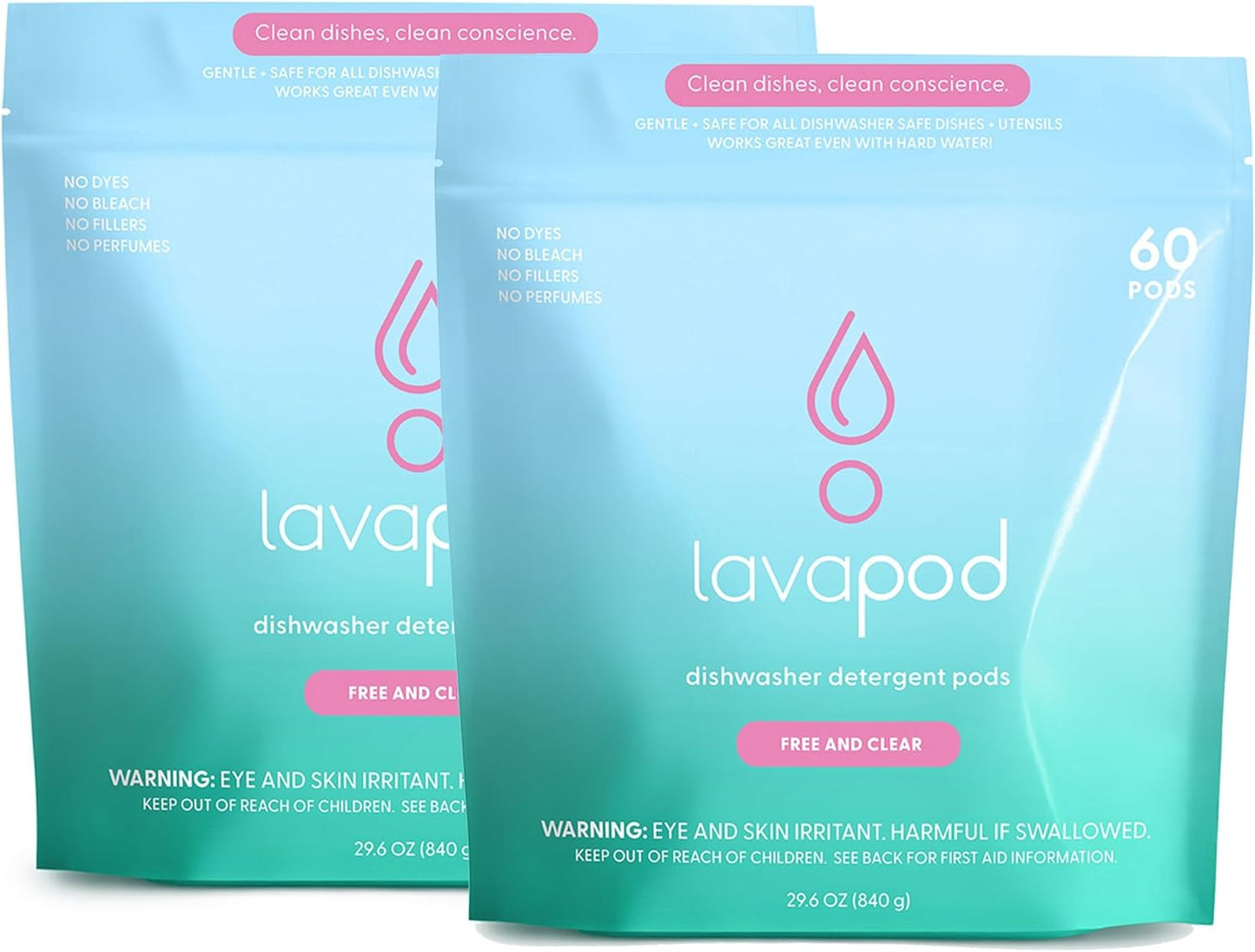 Natural Dishwasher Pods | Plant Based Enzymes Dishwasher Detergent, Free & Clear (Unscented), Eco-Friendly, Tough on Grease & Food Residue | 2 Pack of 60, 120 Pods
