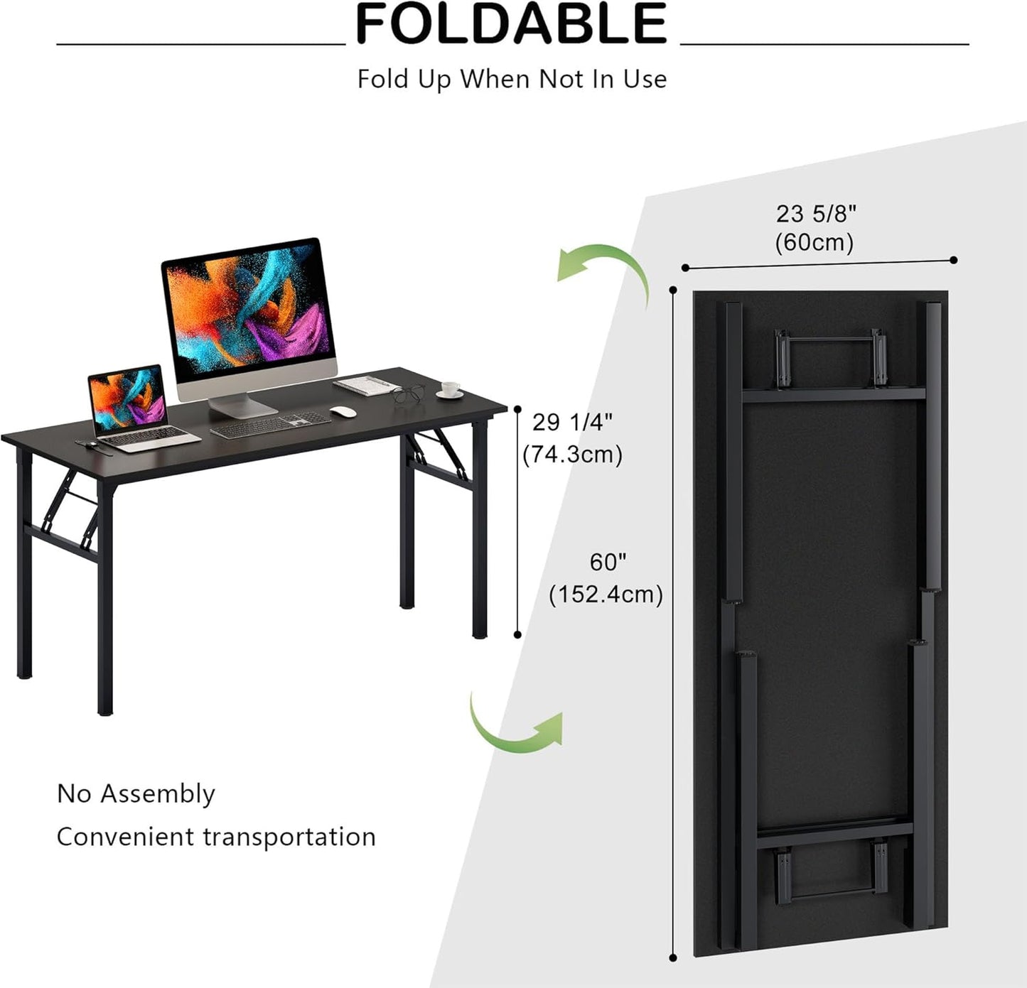 DlandHome Computer Desk, 59.8Inch Office Desk Computer Table, Study Writing Study Desk for Home Office, Black and Black