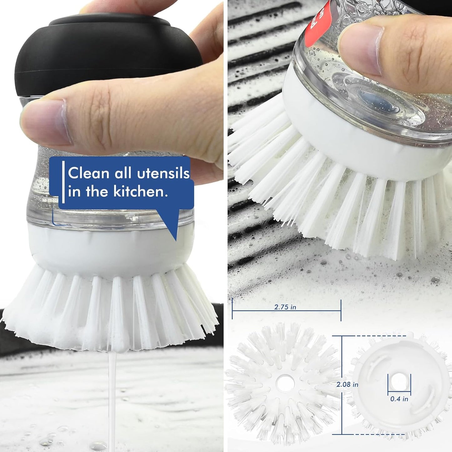 Palm Brush Refills for OXO Soap Dispensing Dish Brush - 4 Pack Cleaning Replacement Brush Head for OXO Palm Brush(White)
