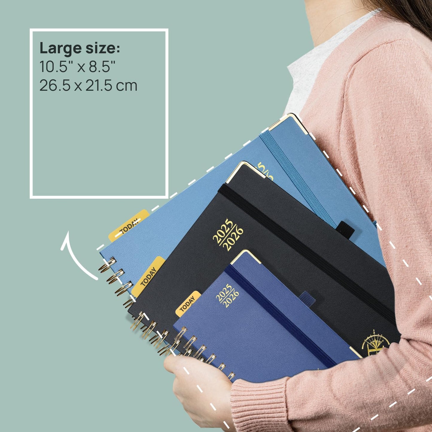 POPRUN Academic Planner 2025-2026 (July 2025-June 2026), Daily Weekly and Monthly Appointment Book (Wirebound Hard Cover - 10'' x 8'') with Hourly Time Slots, Tabs, 100 GSM - Light Yellow