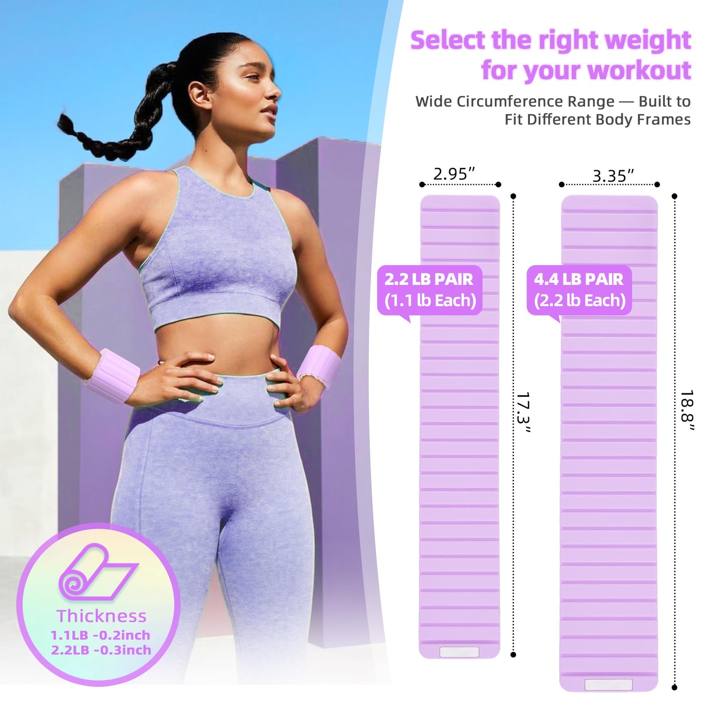 BECOJADDE Wrist Weights Ankle Weights for Women 1 Pair (2.2 lb Each) Silicone Magnetic Leg Arm Weighted Bracelet for Home Yoga Pilates Gym Workout Walking Jogging, Yellow Lavender