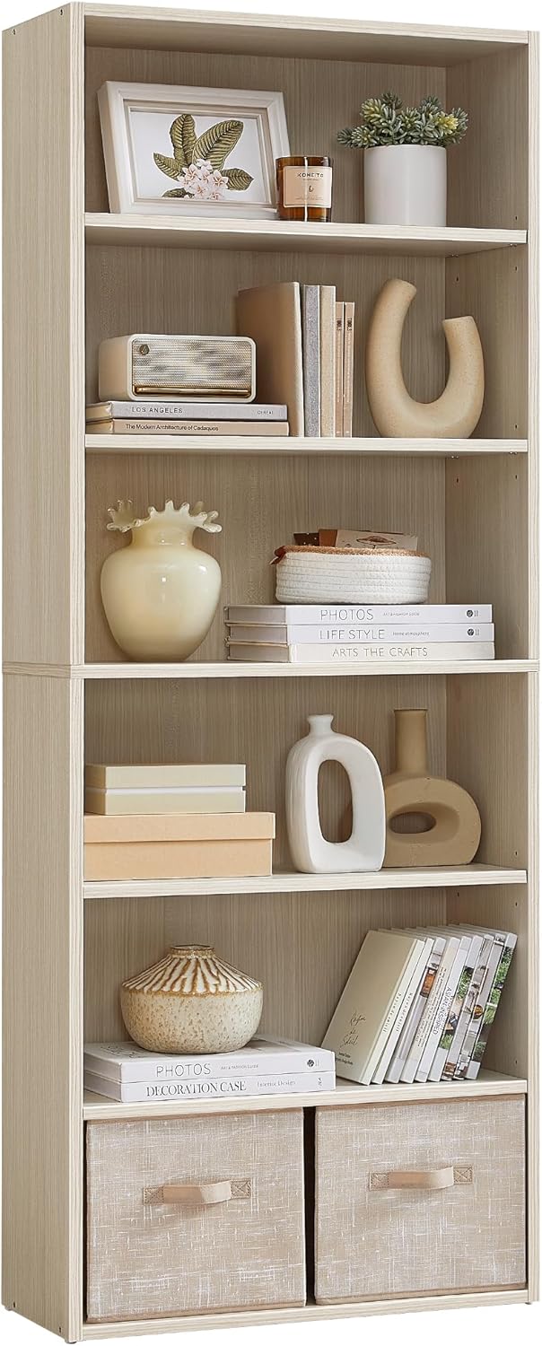 VASAGLE Custos Collection - Bookshelf, 6-Tier Bookcase, Book Shelf, Open Storage Shelf, 9.4 x 23.6 x 63.3 Inches, for Living Room, Home Office, Dinning Room, Natural Beige ULBC166L01