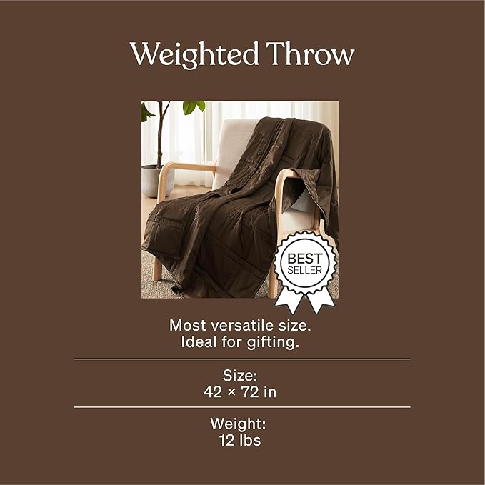Baloo Weighted Blanket for Adults 12 lb Throw (Cocoa, 42"x72") | Cool & 100% Cotton | Machine Washable & Dryer Safe | Glass Microbead Fill