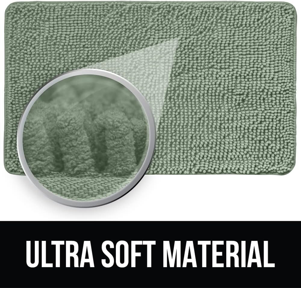 KANGAROO Bathroom Rugs, Chenille Soft Absorbent Bath Rug, Shaggy Shower Mat, Quick Dry Machine Wash Bathmat, Plush Carpet Mats for Tub, Bathtub and Room Home Decor Accessories, 42x24, Sage