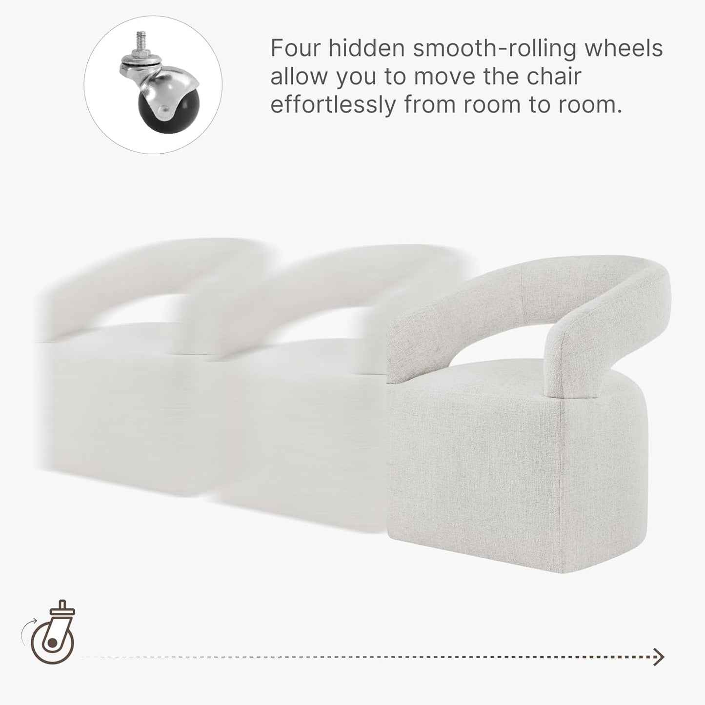 Upholstered Dining Chairs with Casters Modern Barrel Side Armchair with Rollers for Diningroom Bedroom Livingroom Reading Room, Beige, 4PCS