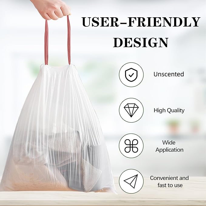 8 Gallon Plastic Trash Bags 120 Count Black Drawstring Thick Garbage Bags for Office Kitchen Home 22.06'' x 25.61'' (White, 8)