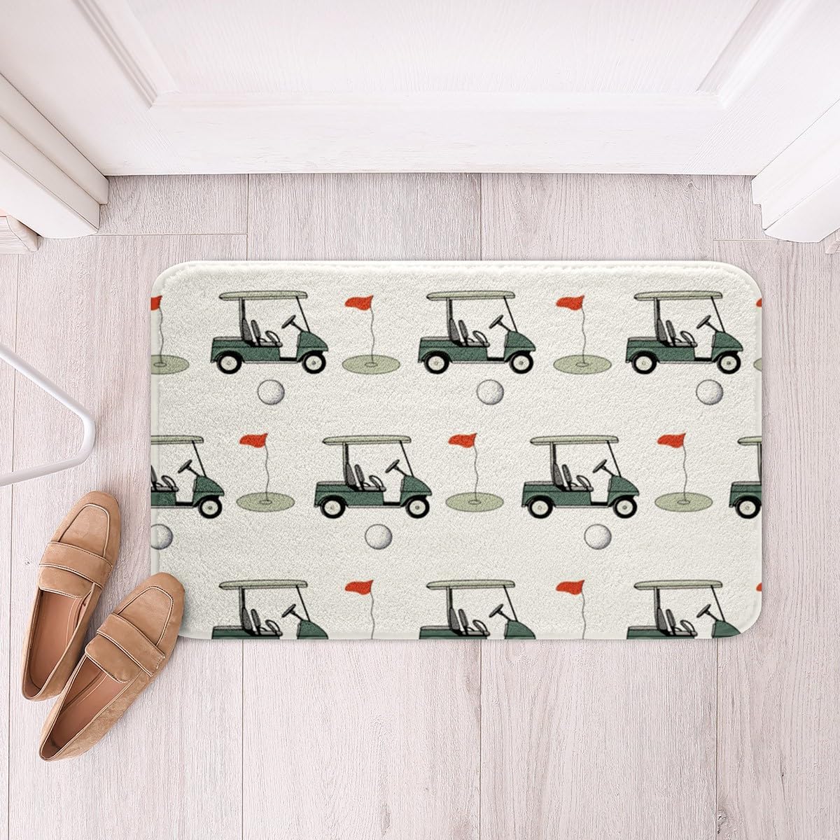 Feelyou Golf Polyester Bath Rug Ball Games Themed Soft Fleece Door Carpet for Kids Boys Girls Golf Club Non Slip Bath Mat Green Course Bathroom Floor Indoor Doormat,16x24 Inch