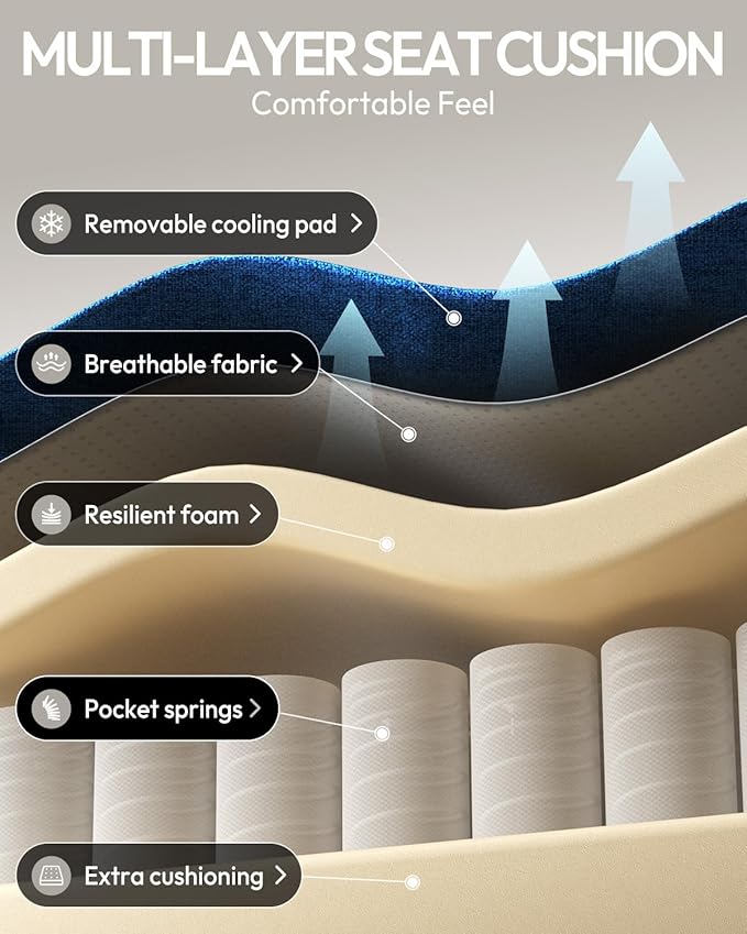 Dowinx Gaming Chair with Footrest, Breathable Fabric Gamer Chair with Gel Pad and Storage Bag, Ergonomic Office Chair with Lumbar Support for Home Task, Beige