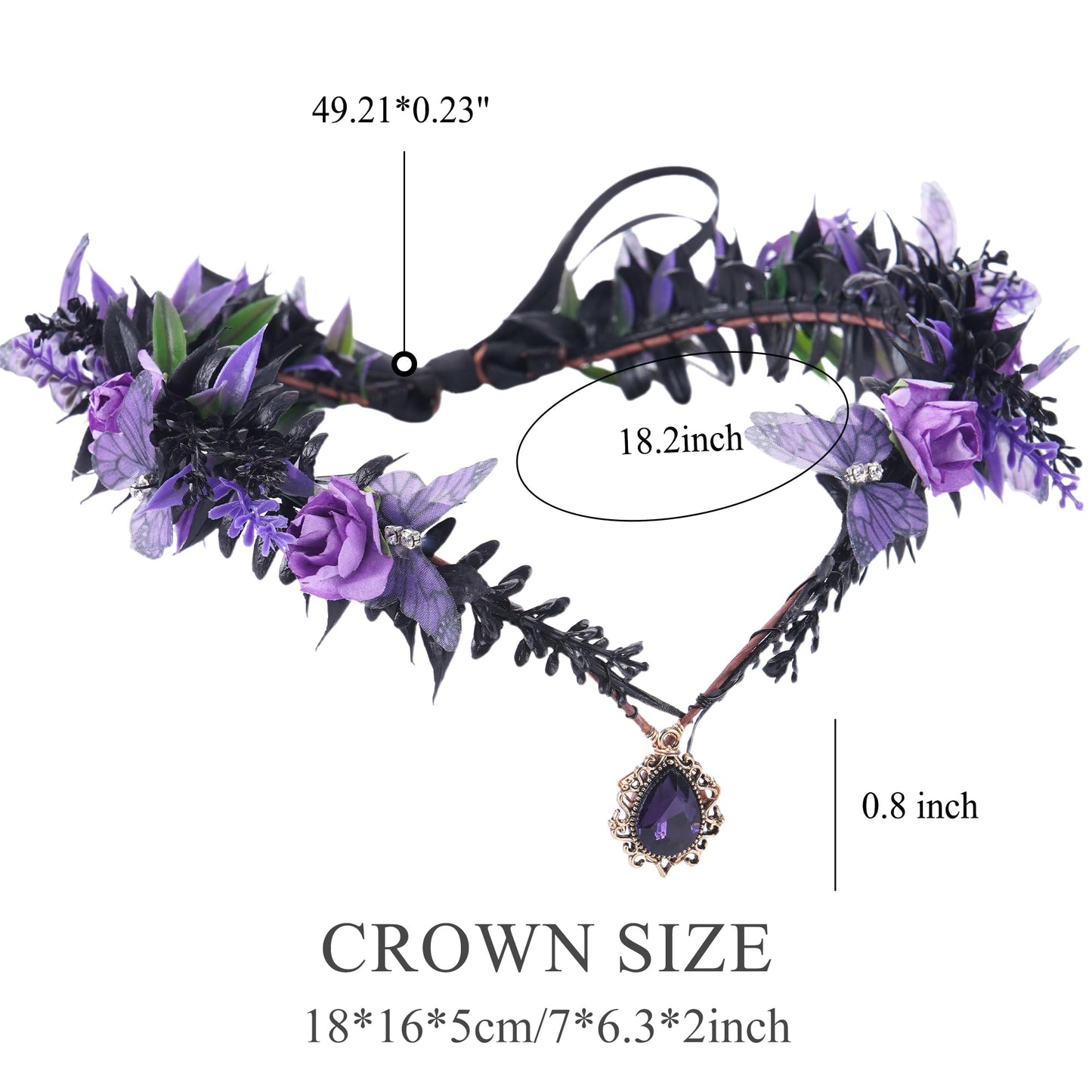 MOSTORY Gothic Butterfly Elf Crown - Dark Purple Flower Crown for Witch Accessories Women, Black Fairy Wings Circlet for Renaissance Renfaire Fantasy Cosplay Witchcore Halloween