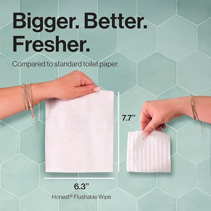 The Honest Company Flushable Wipes for Sensitive Skin | Fragrance Free, Hypoallergenic, 99% Water, Safe to Flush | pH Balanced Feminine Wipes | Tropical Leaves, 336 Count