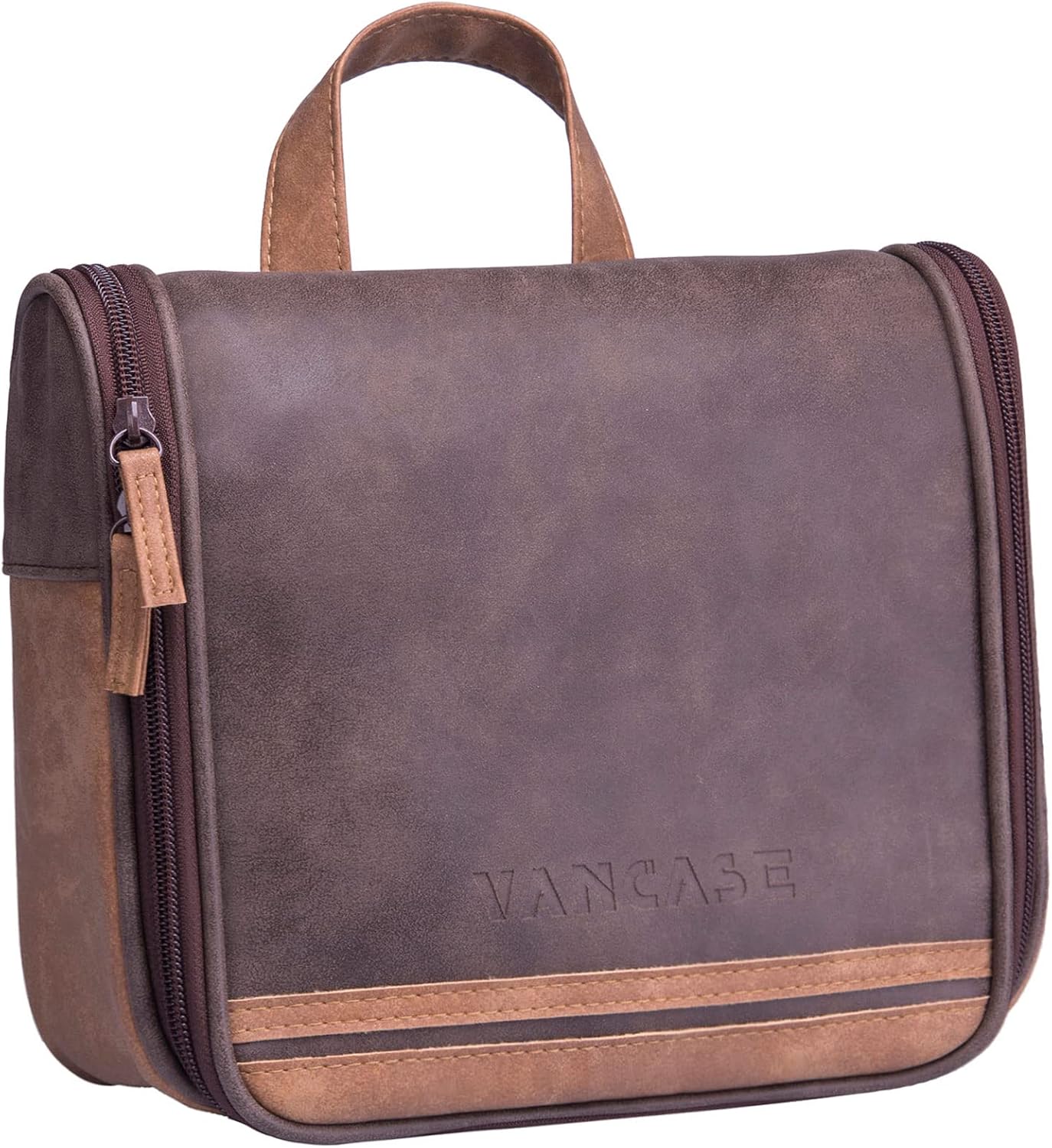 Hanging Toiletry Bag for Men VANCASE Vintage Leather Shaving Dopp Kit Medium Waterproof Travel Bathroom Bags Portable Shower Organizer