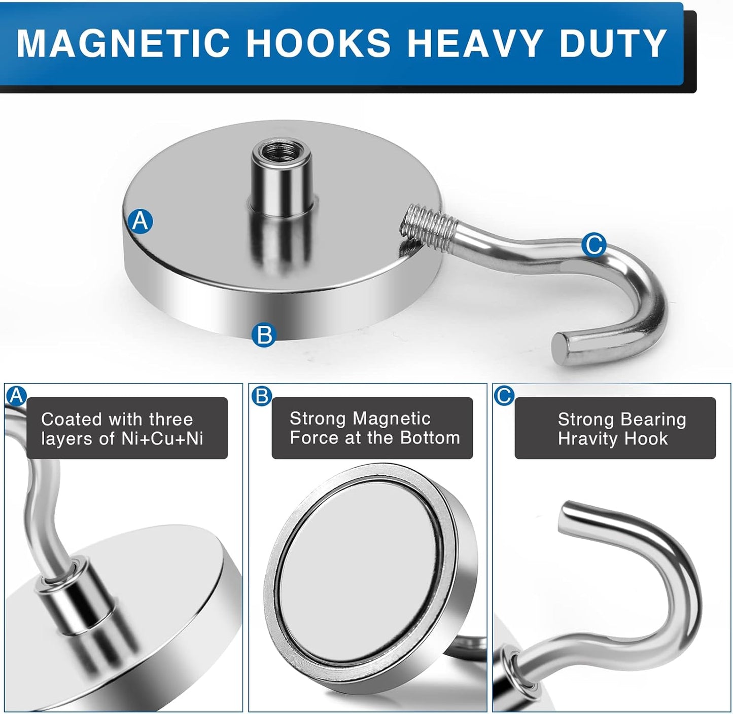 LOVIMAG Magnetic Hooks Heavy Duty, 120 lb Strong Magnetic Hooks for Cruise Cabins, Strong Magnets with Hook for Hanging, Toolbox, Cruise Ship Essentials, Locker, Office and Kitchen Etc- 4 Pack