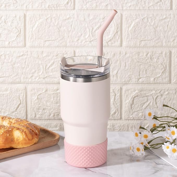 2 PACK Reusable Metal Straws, Stainless Steel Straws with Silicone Tip for 20 oz Tumbler, Long Drinking Replacement Straw for YETI, STANLEY, US Acrylio, BJPKPK, Simple Modern and so on