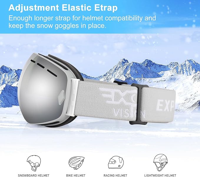 EXP VISION Snowboard Ski Goggles Men Women Youth, Anti Fog OTG Winter Snow Goggles Spherical Detachable Lens