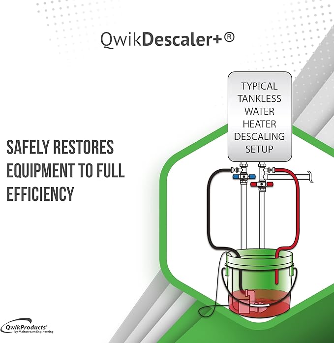 QwikDescaler + Concentrated Descaler Solution, Tankless Water Heater Descaling Solvent for Heat Exchanger, Quickly Dissolves Scale, Lime, Tarnish and Deposits, 1 Gallon