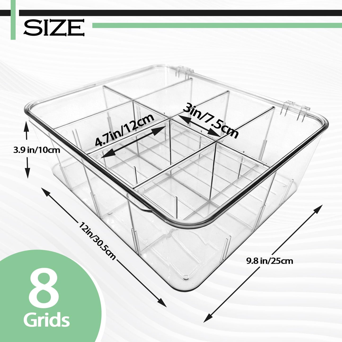 Slomg Sock Underwear Dresser Drawer Organizer with Dividers, Clear 8 Grids Plastic Storage Box Bin with Lid, Small Parts Bead Container for Jewelry Earring Scarves Ties Bras Crafts Fishing Tackle