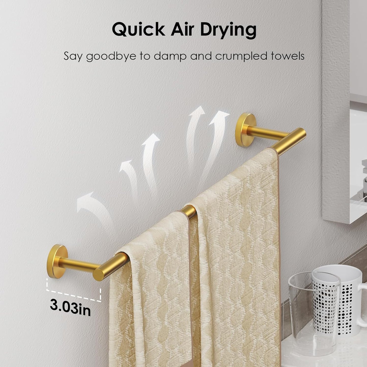 FORIOUS Towel Bar Wall Mounted, Stainless Steel Towel Racks for Bathroom, Includes Wall Mounting Hardware (Brushed Gold, 32 Inch)