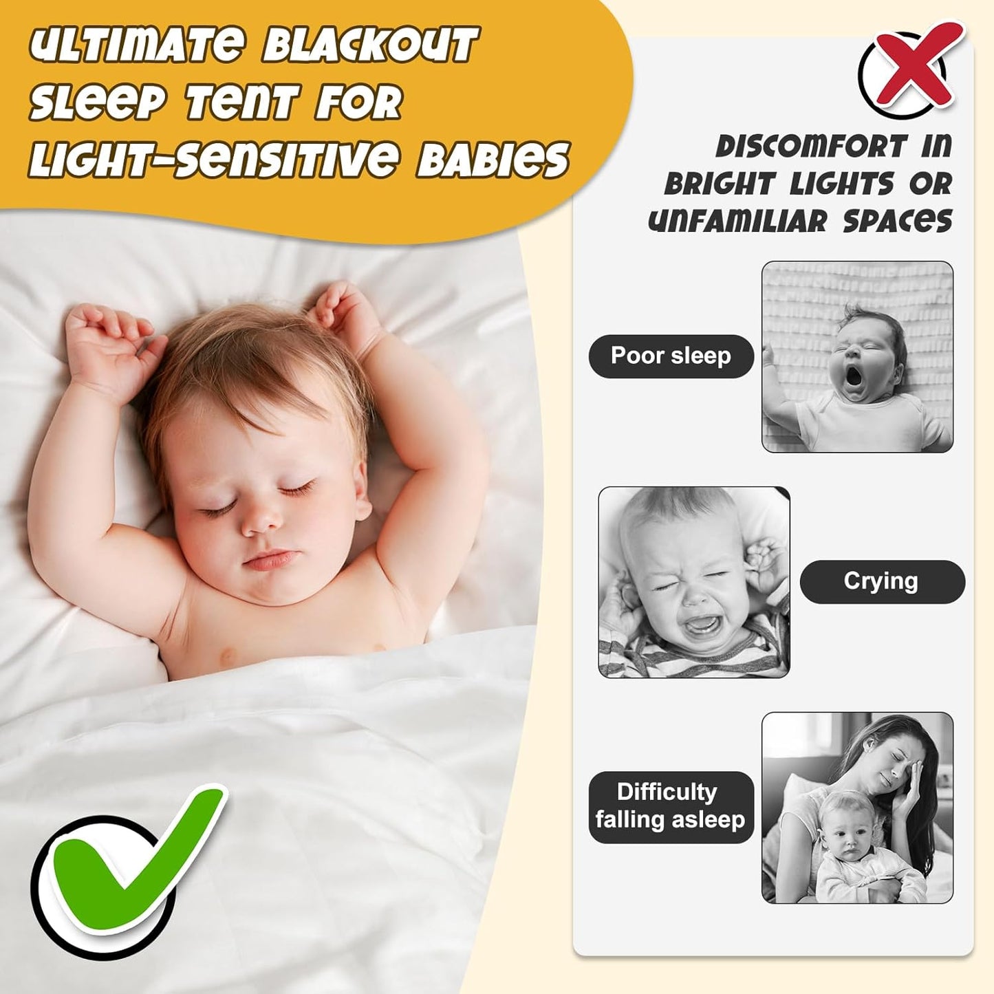 BORNA Pack N Play Blackout Cover for Littles, Baby Sleep Pod, Full Size Crib Blackout Cover Blocks 90%+ Light, Breathable Baby Sleep Tent, Lightweight and Portable Crib Night Cover for Travel