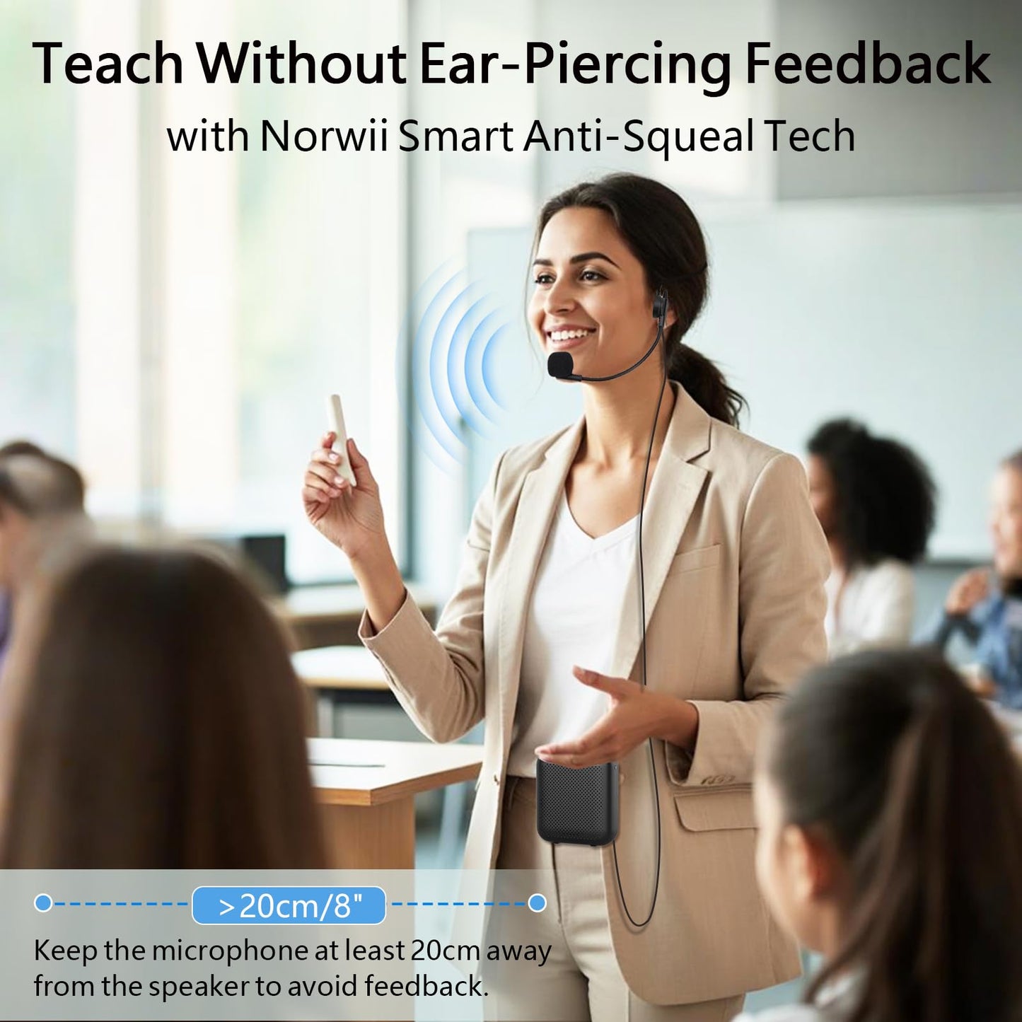 Norwii Bluetooth Voice Amplifier, Power Amplifiers, Portable Mini Wired Microphone Headset For Teacher Classroom & Outdoor Lectu
