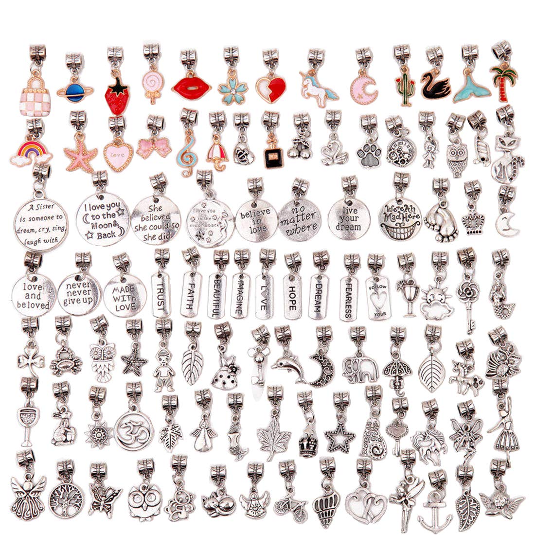 100 Pieces Bracelet Dangle Charms Spacer Beads for Jewelry Making Supplies Inspirational Necklace Pendant Bails Connector Gold Plated Enamel Bracelet Charms Tibetan Antique Silver (mixed 100pcs)