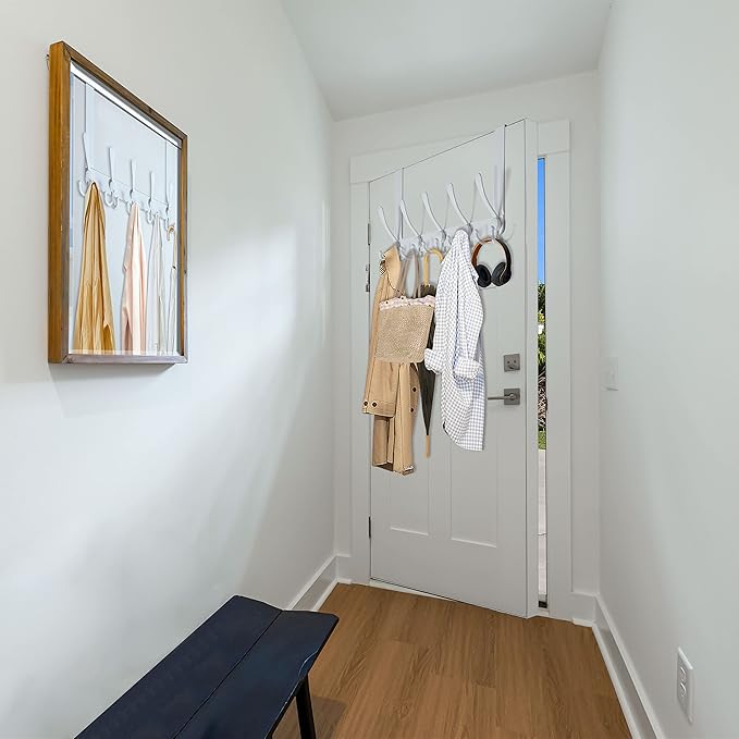 WEBI Over The Door Hook Door Hanger Hook Rack with 5 Tri Hooks for Hanging Coats, Door Towel Rack Towel Hanger Door Coat Hanger Over Door Coat Rack for Bathroom,Behind Back of Door,White,2 Packs