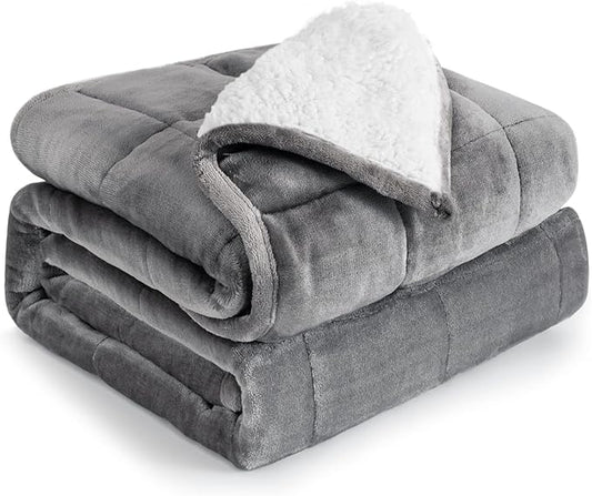 Cottonblue Sherpa Weighted Blanket 15 lbs, Fleece Flannel Heavy Blanket Twin Size, Soft Cozy Fuzzy Weighted Blankets 48 x 72 inches, Idea Gifts for Adults Birthday