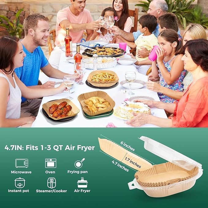 150PCS Small Air Fryer Liners Disposable, 4.7 Inch Parchment Paper for COSORI 2.1 Qt Air Fryer, Square Baking Paper Sheets for Mini Airfryer Basket