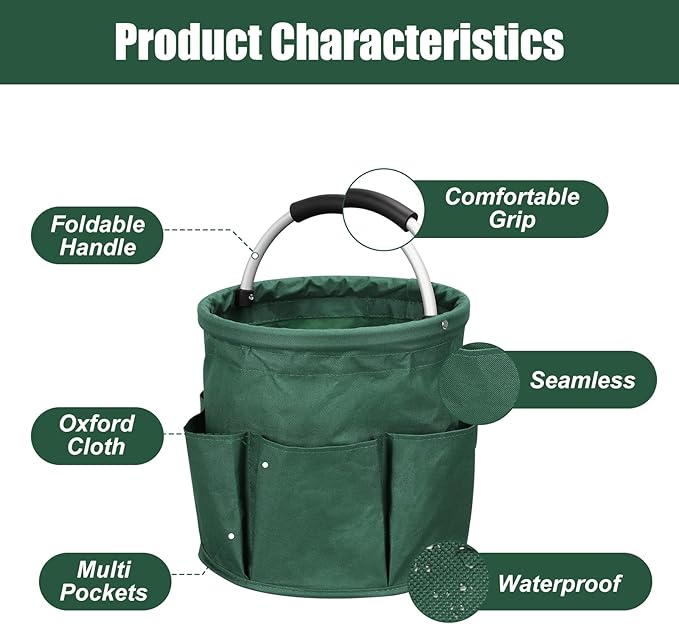Cleaning Caddy for Cleaning Supplies, 17L Cleaning Supply Caddy with Handle Foldable Cleaning Supplies Organizer Bucket Tool Bag Organizer Cleaning Products Organizers for Home, Garden (Dark Green)