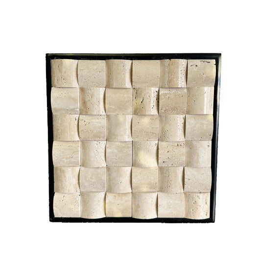 SIRIZEN-DIVING 3D Decorative Travertine Wall Art, Natural Stone Mosaic,Black Frame, Marble Decor, Marble Painting (Beige)