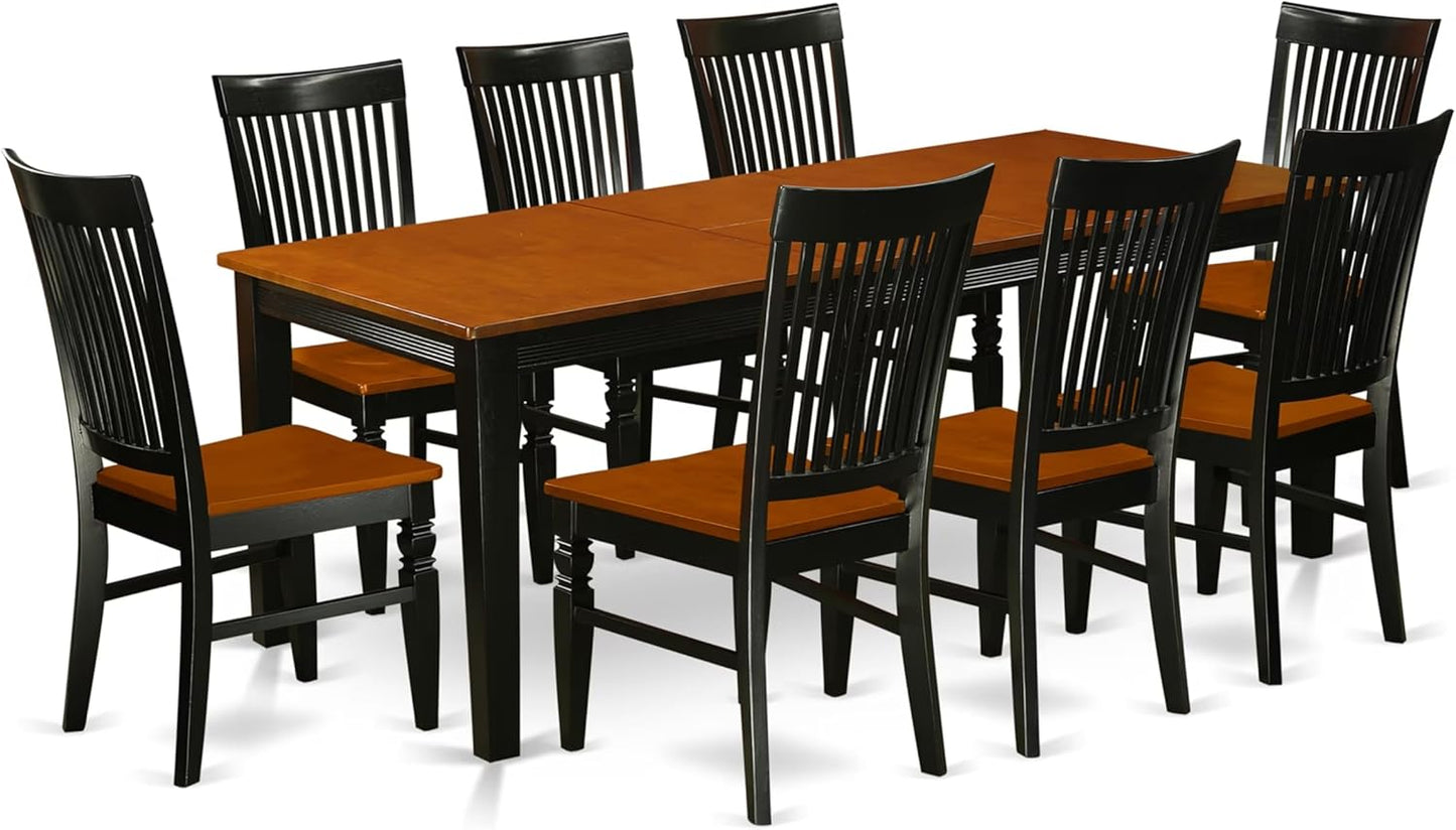 East West Furniture QUWE9-BCH-W 9 Piece Dining Room Table Set Includes a Rectangle Wooden Table with Butterfly Leaf and 8 Kitchen Dining Chairs, 40x78 Inch, Black & Cherry