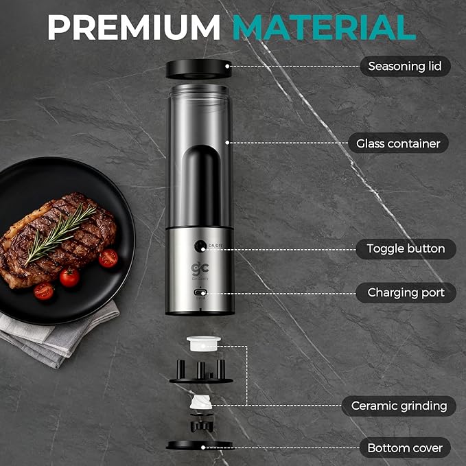 Electric Salt & Pepper Grinder Set One-Handed Automatic Pepper Mill with LED Light Adjustable Coarseness Large-Capacity Refillable Mill Durable Ceramic Core Battery Powered Seasoning Grinder for Home