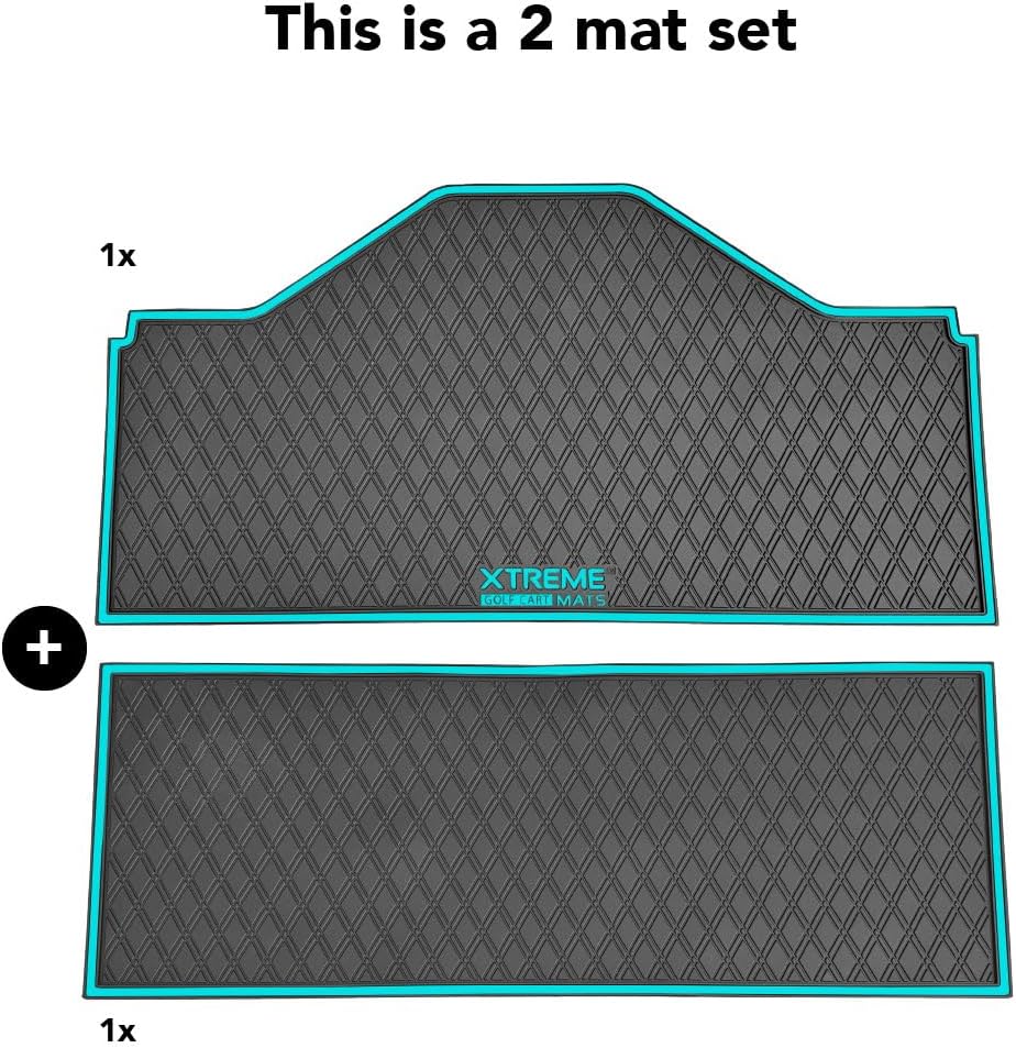 Xtreme MATS Evolution D5 Golf Cart Floor Mat Set- Rubber Double Diamond Design - Fits DMAX, GT 4 & 6, D5 4F (4 Forward Facing) Including Evolution Maverick and Ranger Trims (Sky Blue Trim)