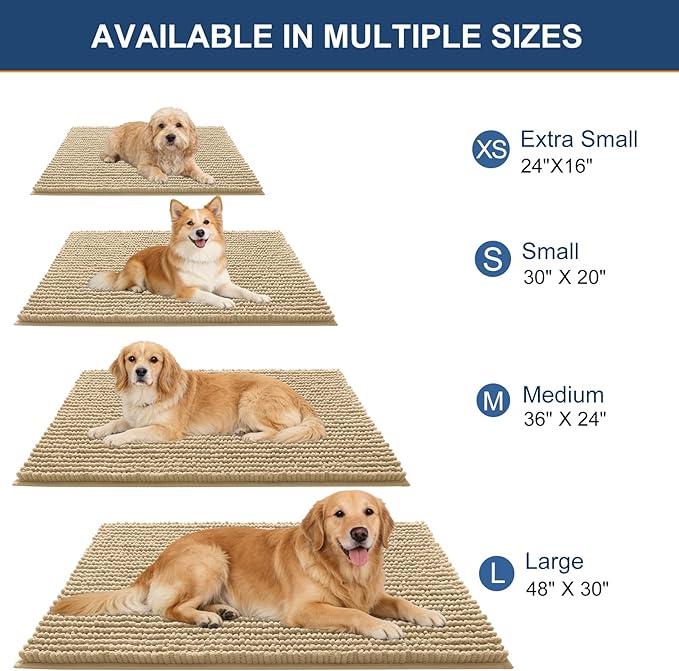 OLANLY Dog Door Mat for Muddy Paws 24x16, Ultra Absorbent Chenille Mud Doormat, Non-Slip Washable and Dirt Trapping Doormat for Indoor Entryway, Quick-Dry Indoor Pet Bed Mats for Dogs, Beige