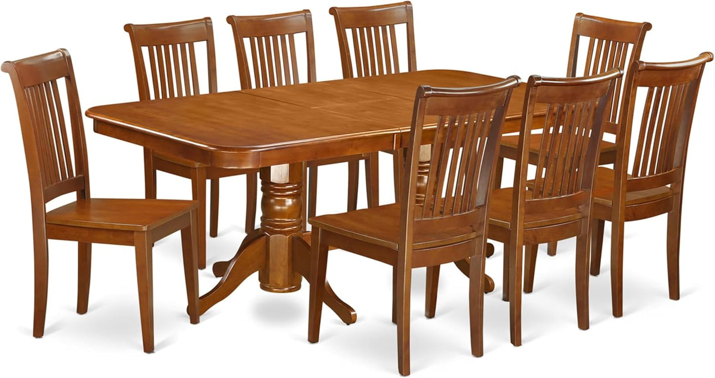 East West Furniture NAPO9-SBR-W 9 Piece Kitchen Table Set Includes a Rectangle Dining Table with Butterfly Leaf and 8 Dining Room Chairs, 40x78 Inch, Saddle Brown