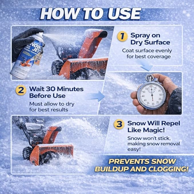 Snow Jet Spray with Can Gun (Pack of 3) 11 oz Aerosol Cans - Non Stick Snow Spray for Shovels, Plows, Snowblowers - Universal Fit - Red Plastic Gun