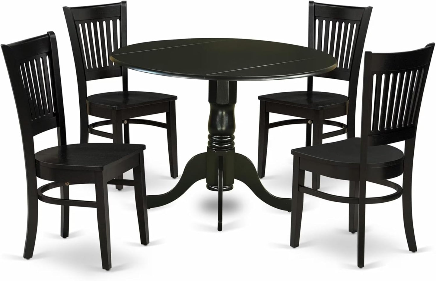 East West Furniture DLVA5-BLK-W 5 Piece Dining Set Includes a Round Dining Room Table with Dropleaf and 4 Kitchen Chairs, 42x42 Inch, Black