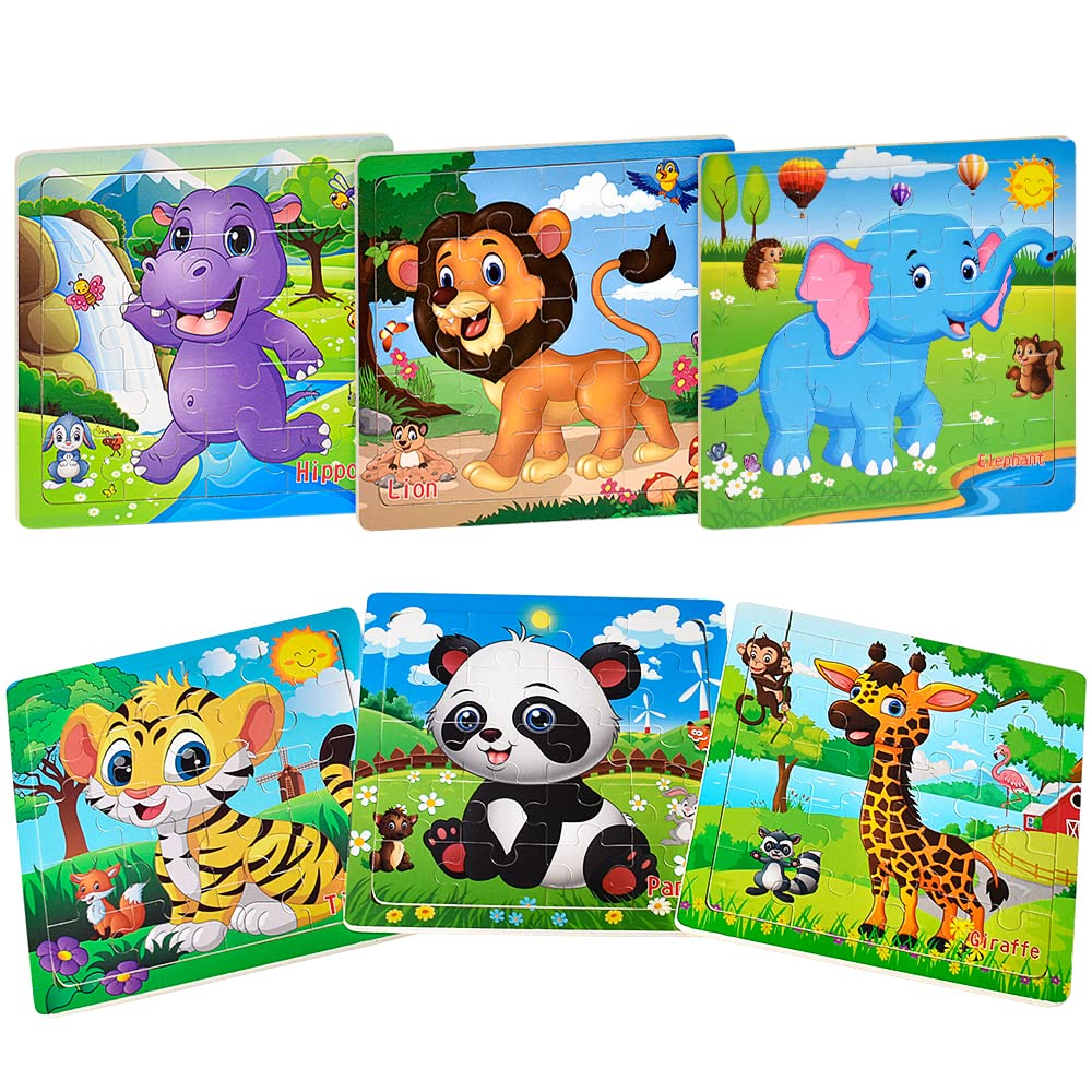 Chafin Puzzles for Kids Ages 3-5 Toddler Wooden Toys Montessori Learning Education Preschool Sets Games for Boy Girl 3 4 5+ Years Old, Pack of 6 (20 Pieces)