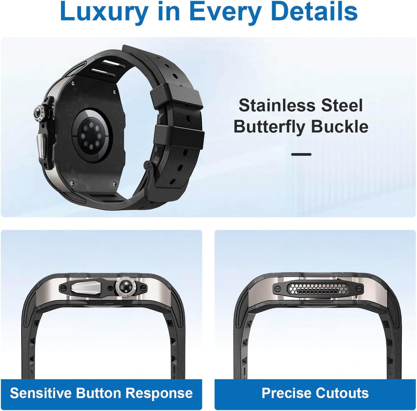 Luxury Carbon Fiber Case with FKM Band Compatible for Apple Watch 11/10 46mm, Rugged Military Protective Cover Heavy Duty Tactical Protection for Men iWatch