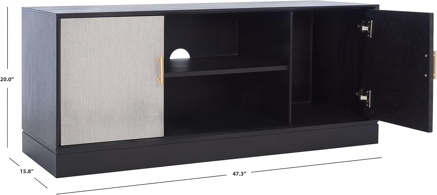 SAFAVIEH Estella TV Stand for up to 55" Flatscreen – Black, 2 Doors with Interior Storage, 2 Open Shelves, Entertainment Media Console, Fully Assembled (MED5711B)