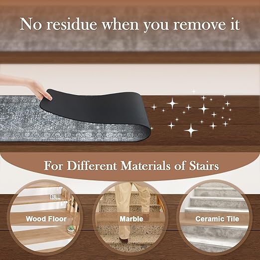 OJIA Vintage Stair Treads Non-Slip Stair Runner for Wooden Steps Indoor 15PCS 30"x8" Carpet Stair Treads Stair Mats Staircase Step Treads for Kids, Elders and Dogs, Stair Covers, Dark Gray