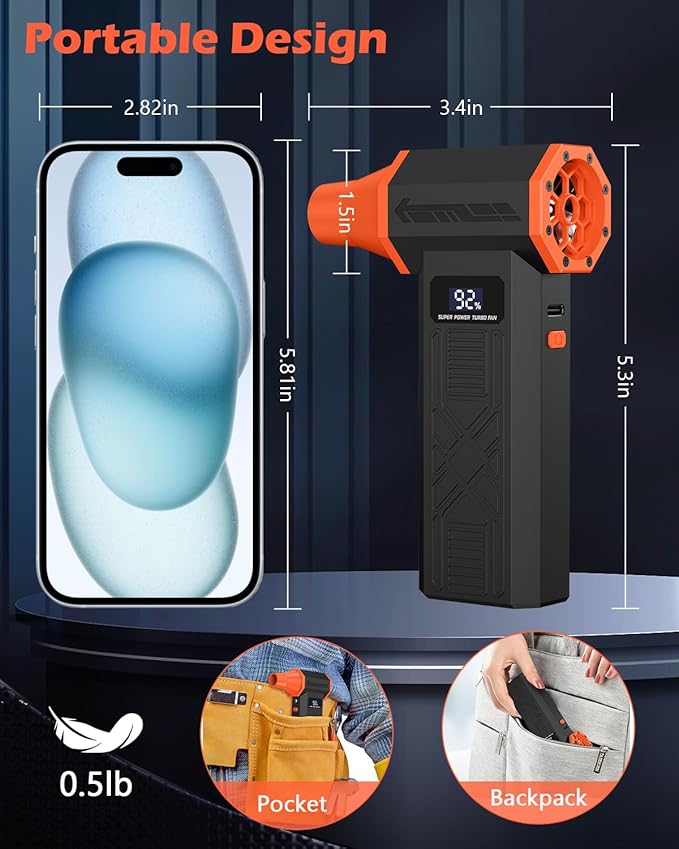 Compressed Air Duster, 120,000RPM Electric Air Duster, 4 Speeds Powerful Brushless Motor with LED Light, Rechargeable Cordless Air Blower for Christmas, Computer, Keyboard, Car, Home