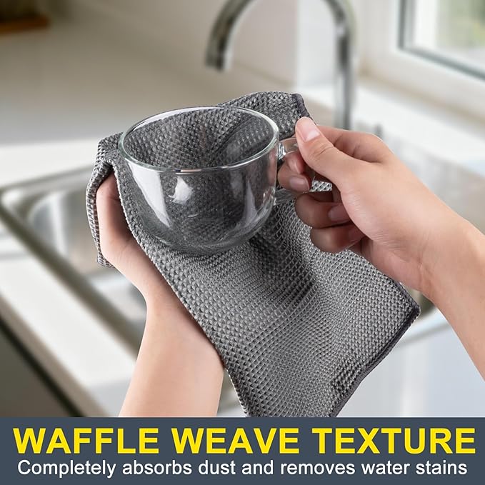 ITTAHO Waffle Weave Microfiber Towel, Reusable Absorbent Cleaning Cloth, Kitchen Towels, Dusting Cloth Lint Free Cleaning Rags for House, Kitchen, Window, Workshops, 6 Pack, 14 x 15 Inches