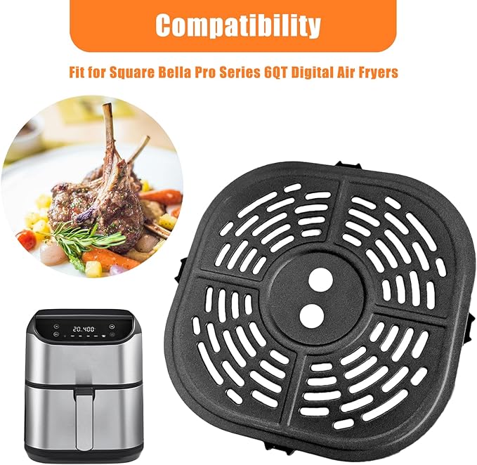 ALJ Square Air Fryer Crisper Tray for Bella Pro Series 6QT Digital Air Fryer, Upgraded Nonstick Air Fryer Grill Pan Crisper Plate Insert Grate Rack Grid Shelf for 6QT Bella Air Fryers, Dishwasher Safe