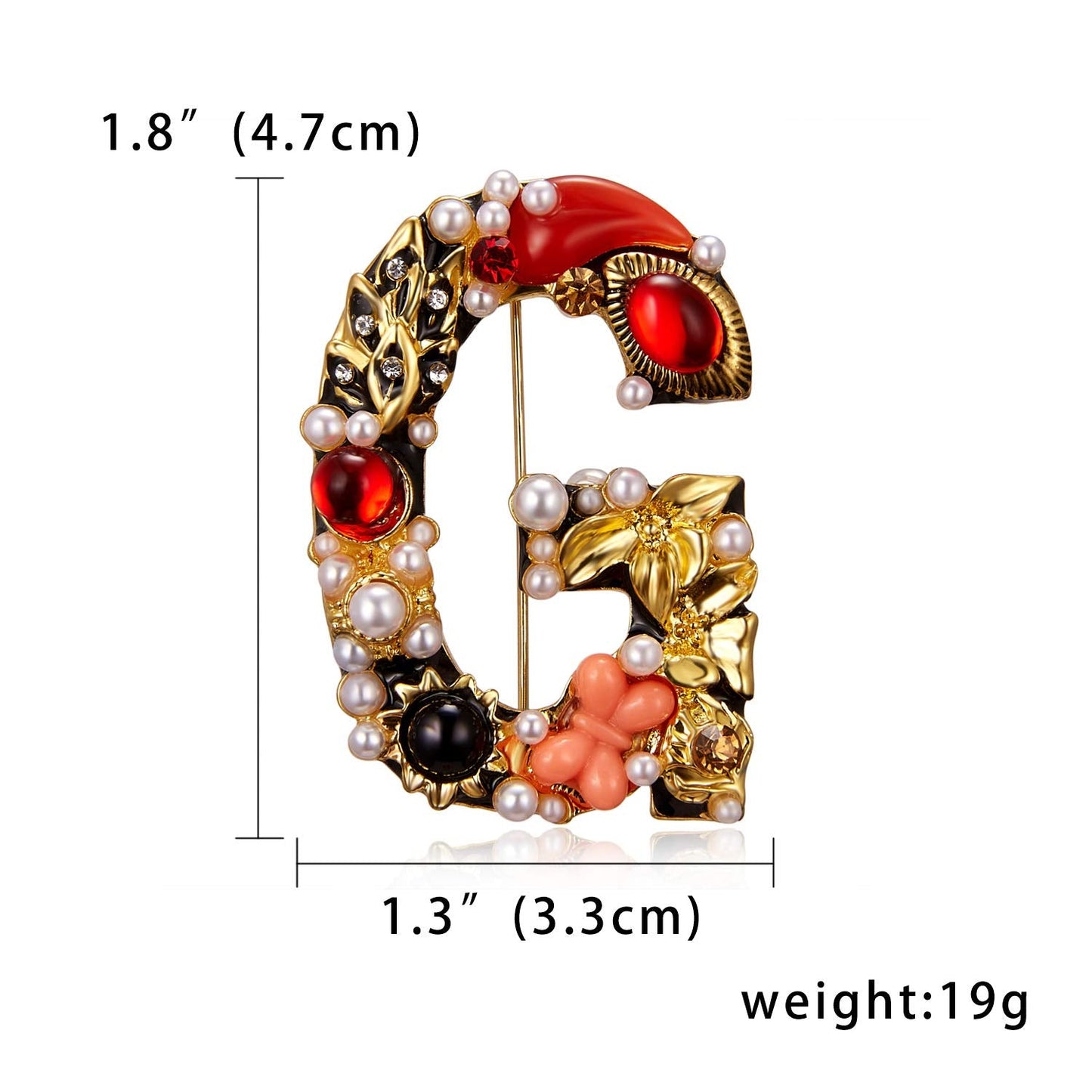 RINHOO Pearl Initial Brooch Pin Crystal A-Z 26 Alphabet Letters Brooch Colorful Enamel Breastpin Pin Jewelry for women Gifts (G)