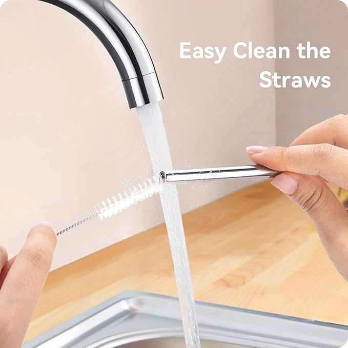 Reusable Stainless Steel Straws with Silicone Tip for Stanley 40oz, Metal Drinking Straws for 40oz Tumbler,3 Bent Tubes & 6 Tips& 1 Cleanr Brush (Chambray)