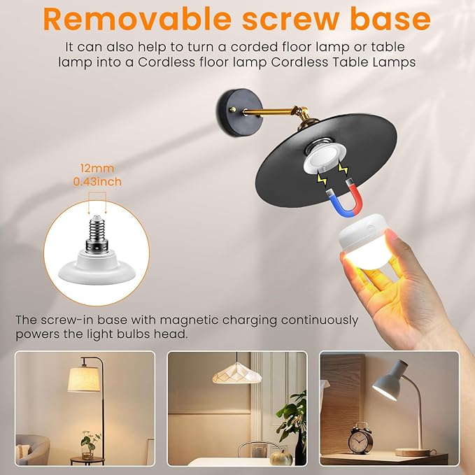 2Packs E12 Rechargeable Magnetic Light Bulbs with Remote and Hook, 10W 900LM Battery operated Emergency LED Bulb 3500mAh, Portable Large Camping Tent Lamp for Home, Hurricane, Power Outage & Outdoor