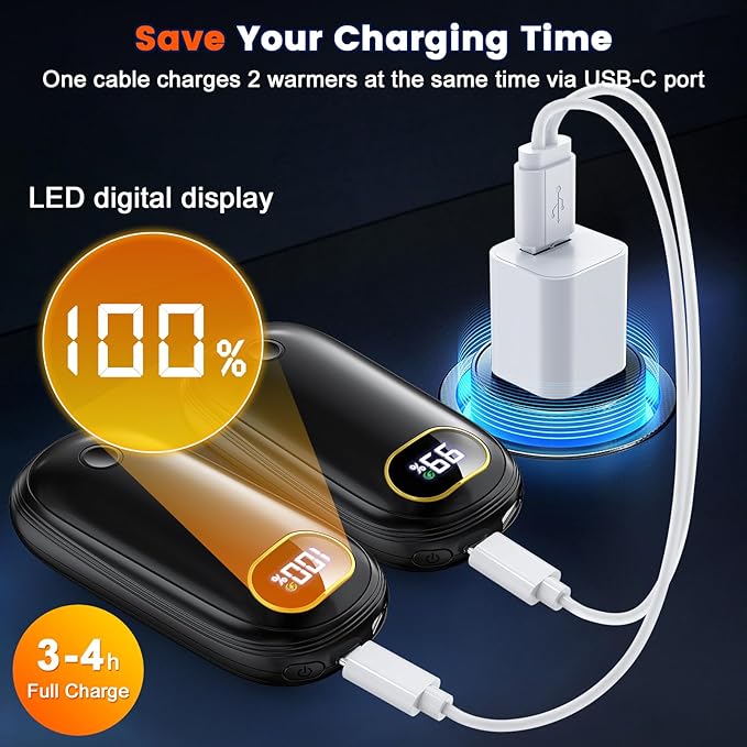 Electric Hand Warmers Rechargeable with Power Bank, LED Display, 17Hrs Warmth, Dual-Side 4 Levels Fast Heating Portable Pocket Heater for Hunting, Camping, Golf, Outdoor, Gifts for Women/Men