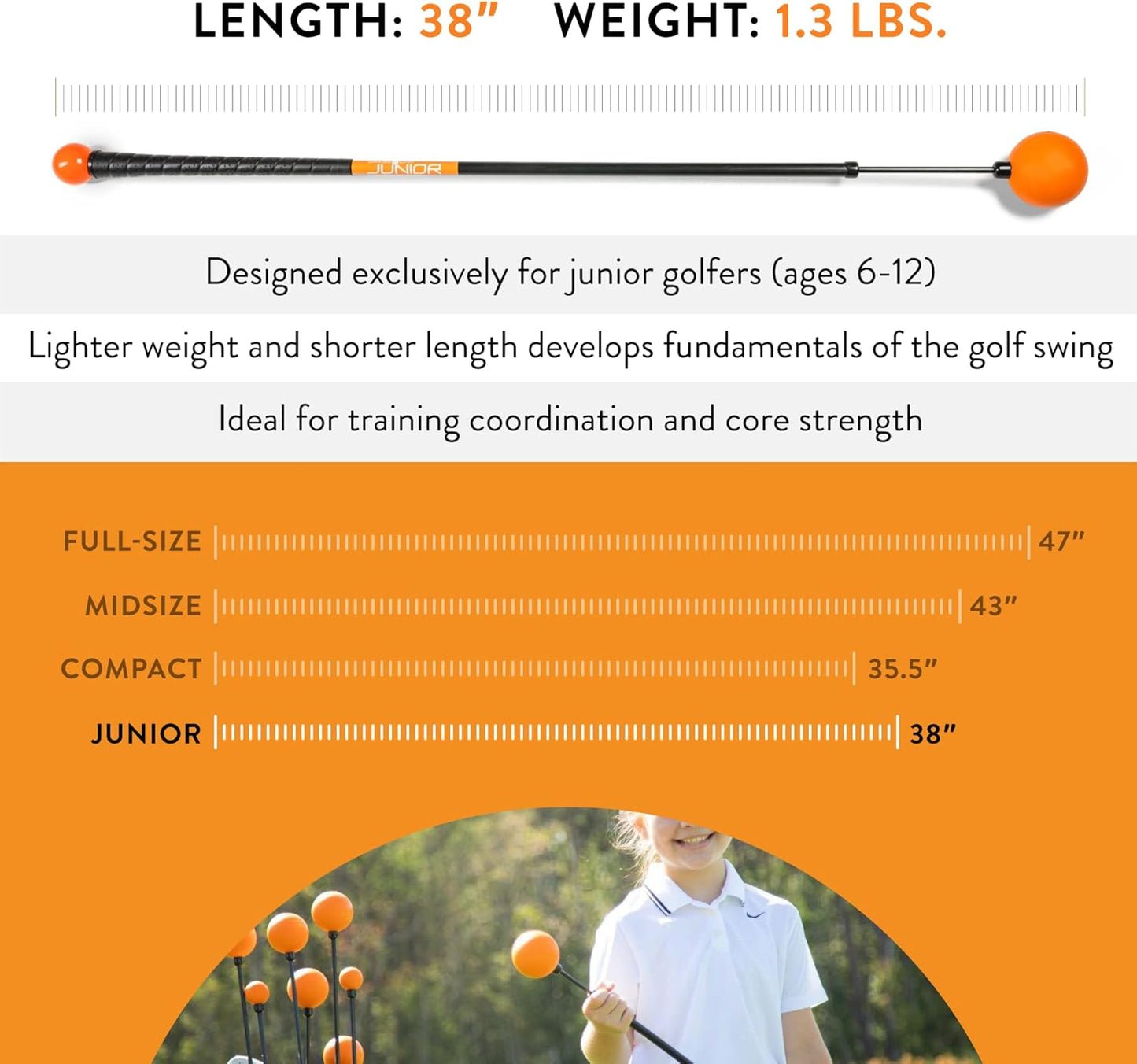 Orange Whip Golf Swing Trainer Aid Patented & Made in USA for Improved Rhythm, Flexibility, Balance, Tempo, and Strength *American Made*