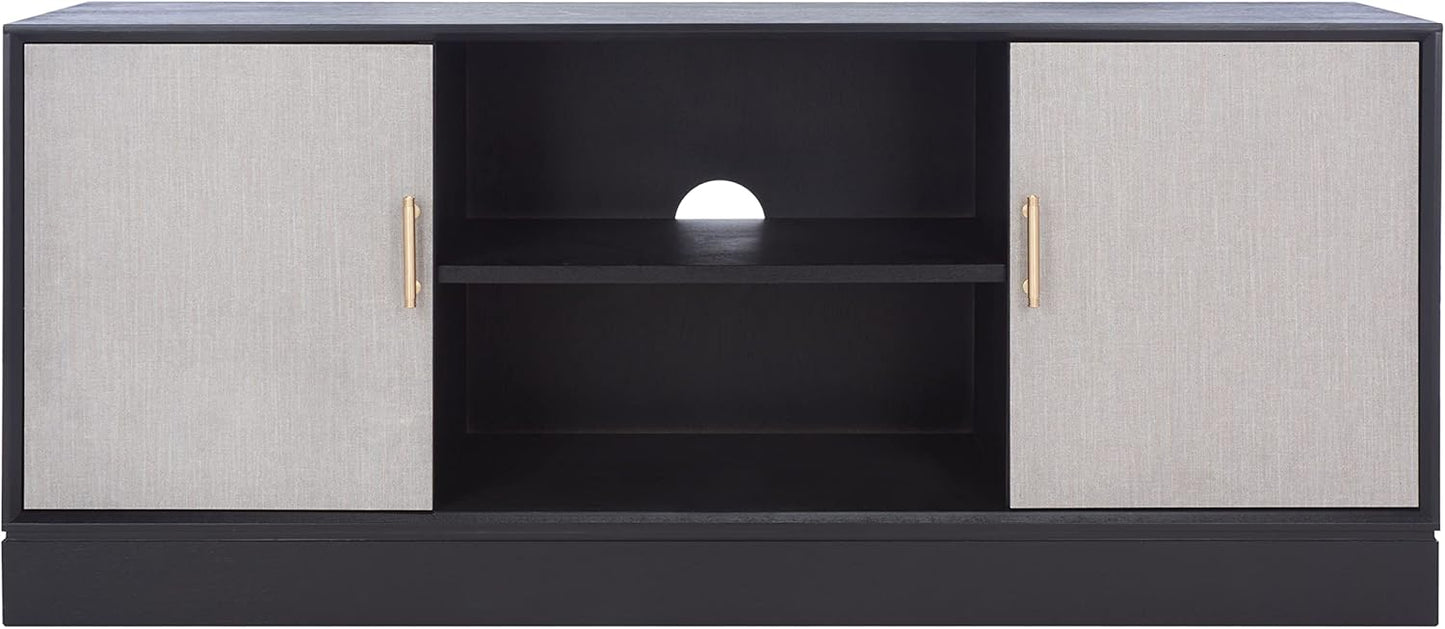 SAFAVIEH Estella TV Stand for up to 55" Flatscreen – Black, 2 Doors with Interior Storage, 2 Open Shelves, Entertainment Media Console, Fully Assembled (MED5711B)